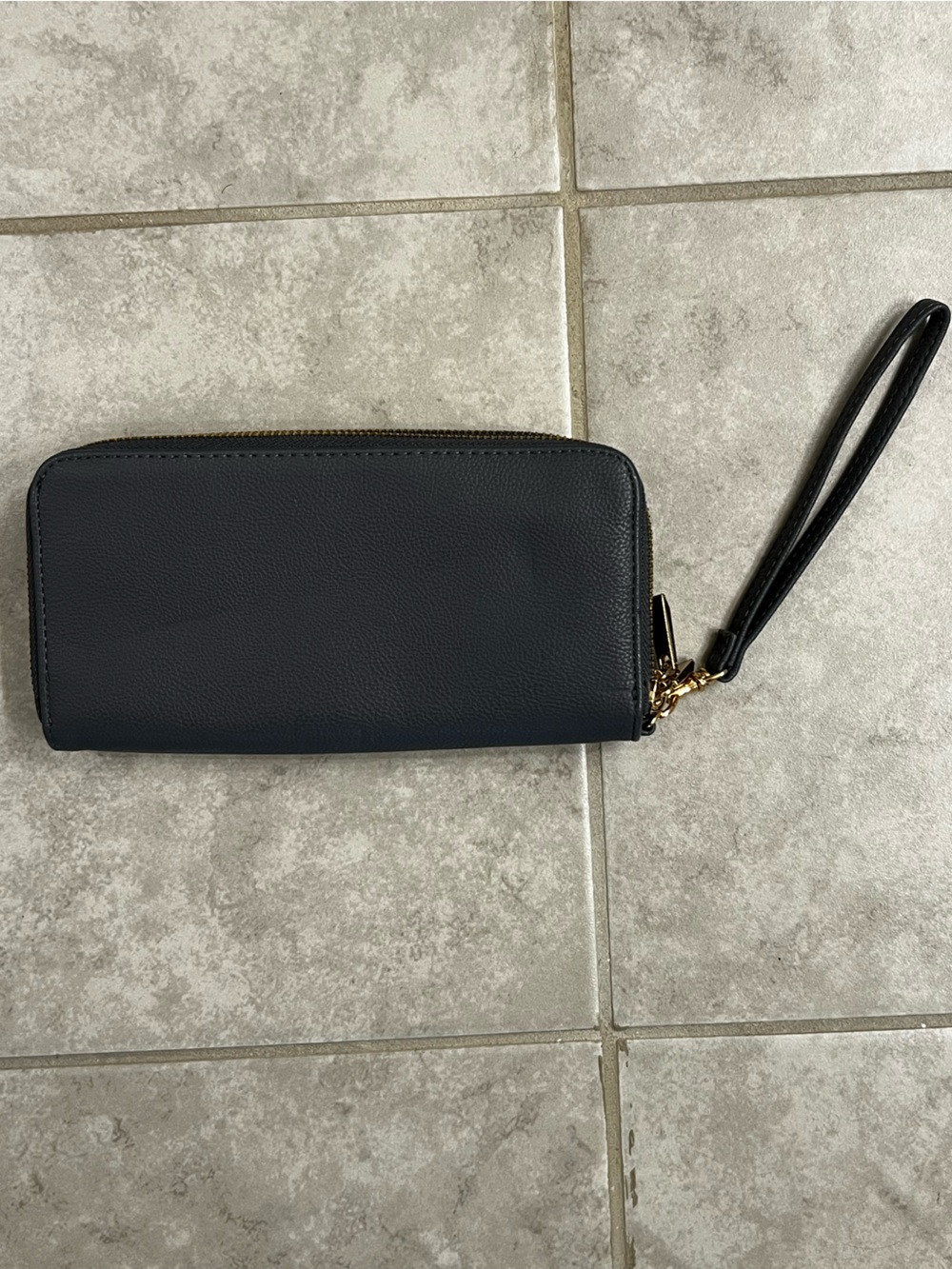 Dark Gray Zip-Around Wristlet Clutch with Gold Accents